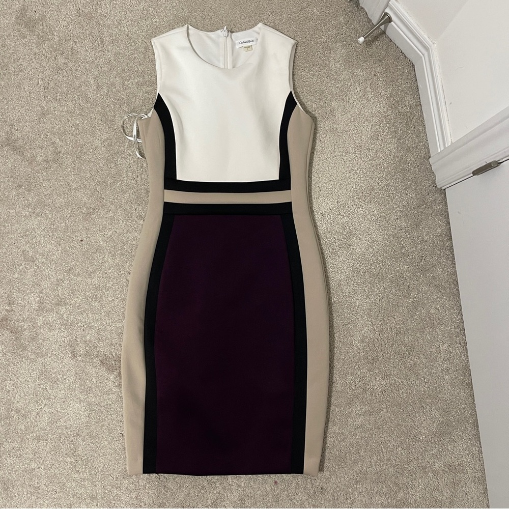 Calvin Klein Cream and Purple Dress